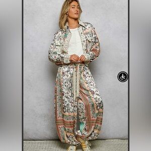 Pol matching floral set jacket and jogging pants.  Jade Multi.  Various sizes.